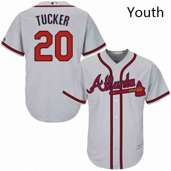 Youth Majestic Atlanta Braves 20 Preston Tucker Authentic Grey Road Cool Base MLB Jersey